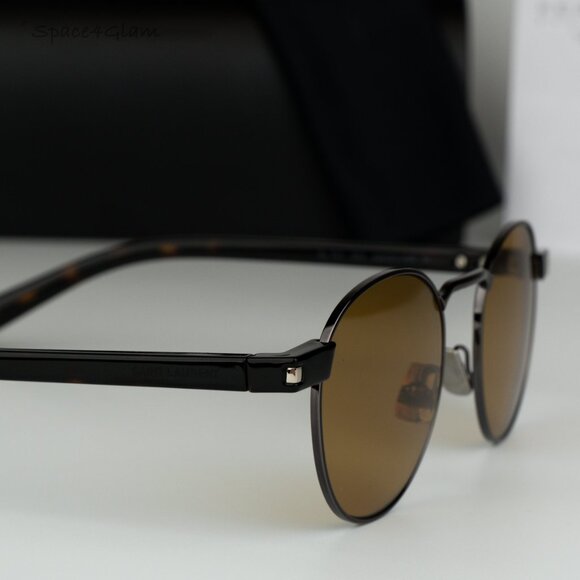 BRAND NEW Saint Laurent SL707 003 Grey Havana Nicotine Oval Unisex Sunglasses - Picture 5 of 9